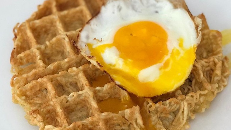 ramen waffle with fried egg on top