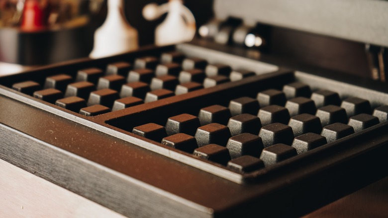 closeup of rectangular waffle iron