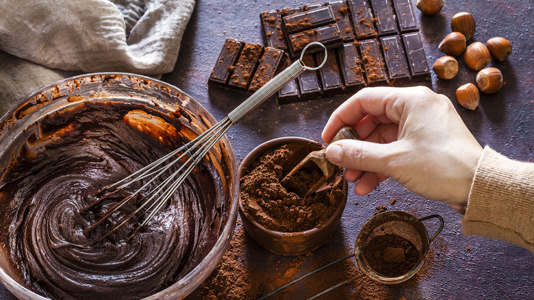 Mixing a chocolate baking mixture