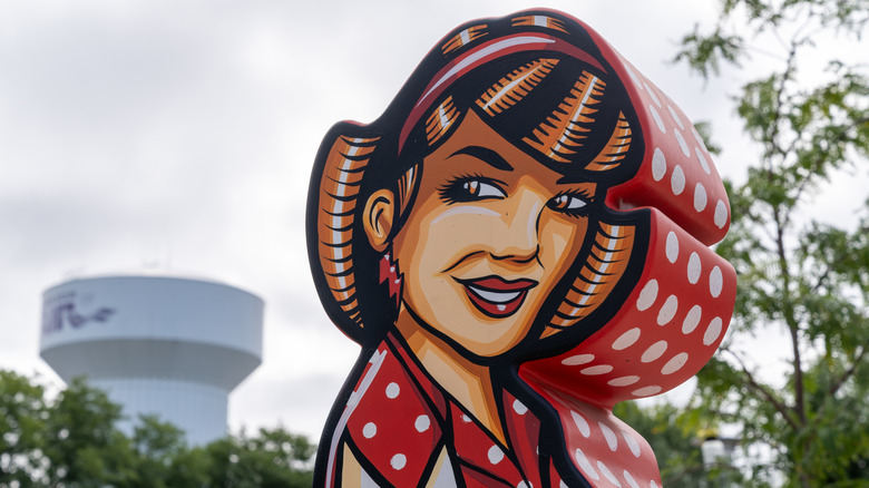 A cartoon-like statue of Betty Crocker.