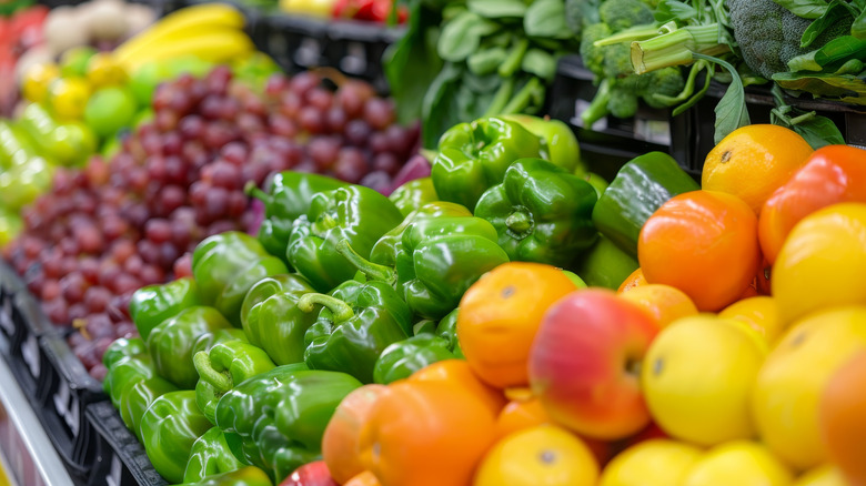 A variety of fresh produce at the grocery store