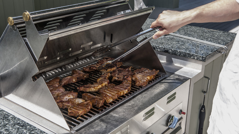 Steaks on propane grill