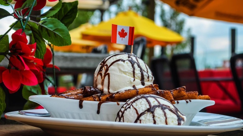 dessert poutine with Canadian flag