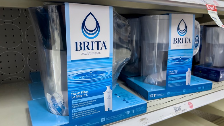 Brita water filter pitchers on a shelf for sale