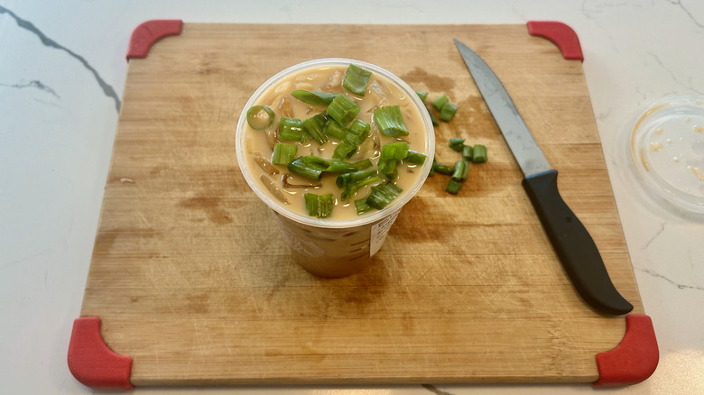 Onion latte on cutting board