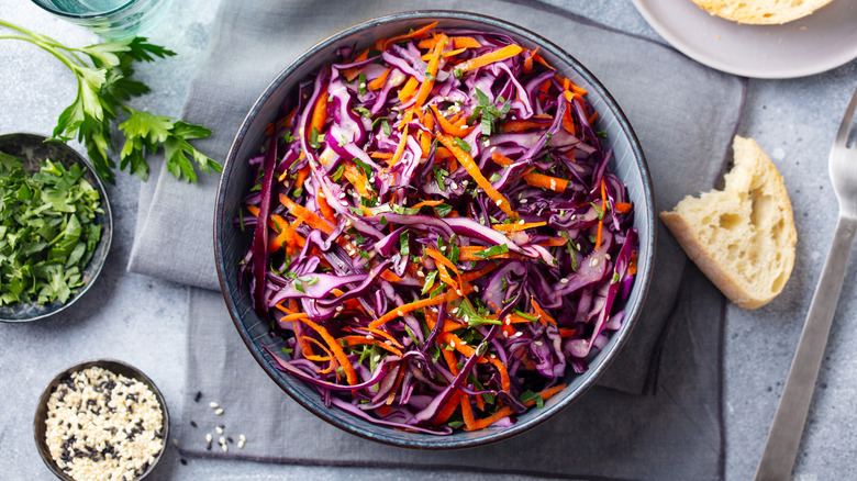 Bowl of chopped cabbage and carrots salad