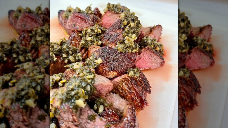 braided steak with chimichurri