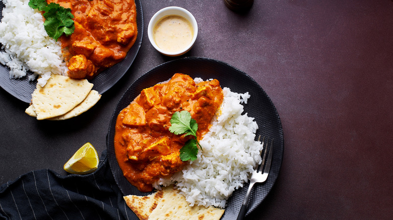 Chicken tikka masala served with jasmine rice