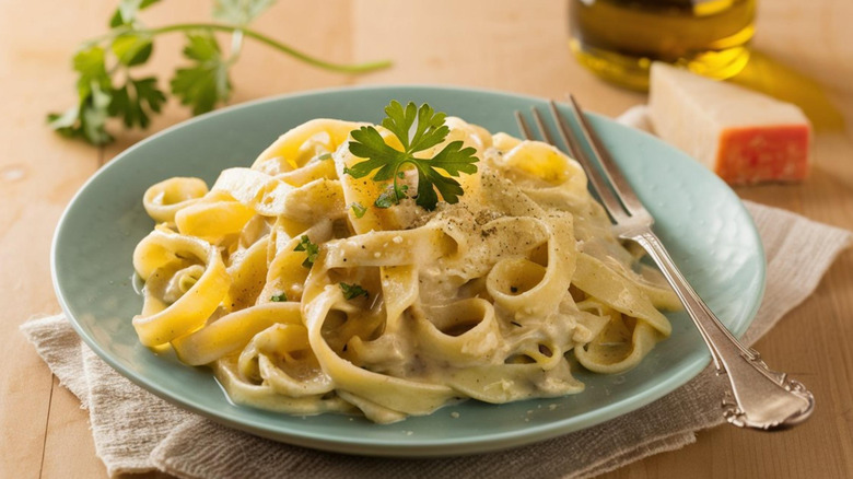 Fettuccine Alfredo with fork