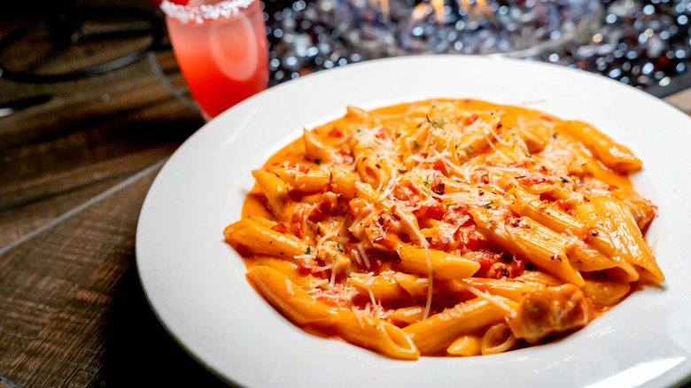 Penne alla vodka on white plate