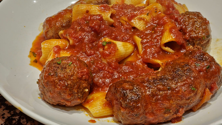 Sunday gravy with pasta and meatballs