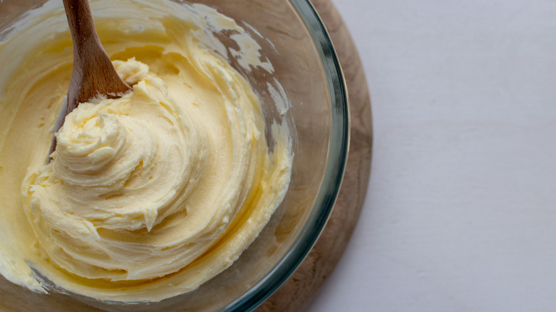 Bowl of creamy vanilla buttercream