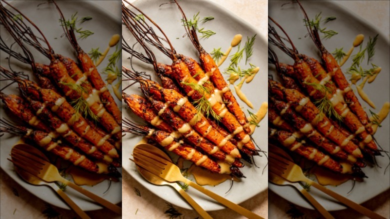 roasted carrots with maple-tahini dressing