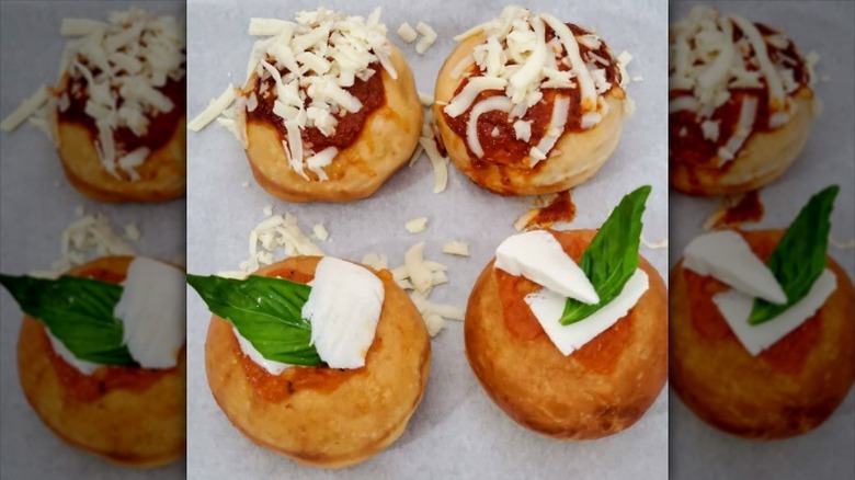 sufganiyot with pizza sauce and cheese