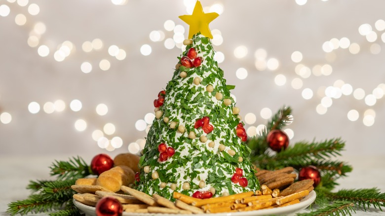 Christmas tree-shaped cheese ball