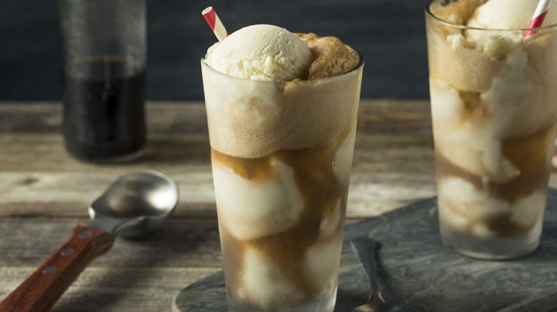 ice cream float homemade with straw