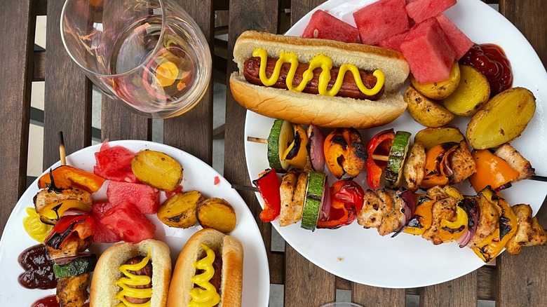 Plate of BBQ with wine glass