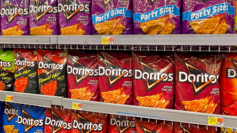 Supermarket display of Doritos bags