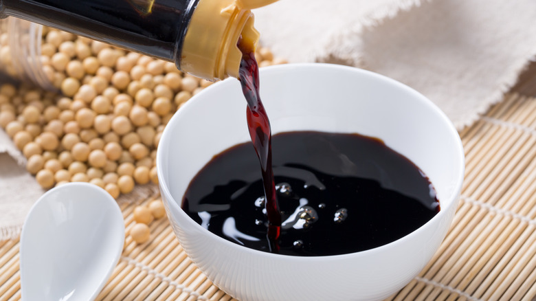 soy sauce with soy beans