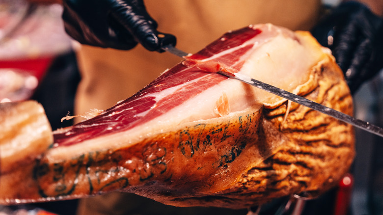 Spanish ham at the local market