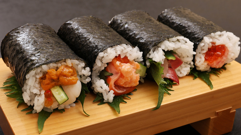 four stuffed ehomaki rolls