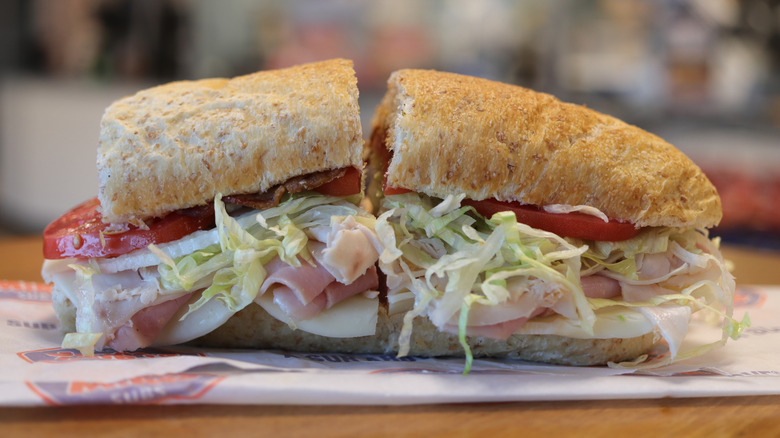 Jersey Mike's sandwich sliced in two