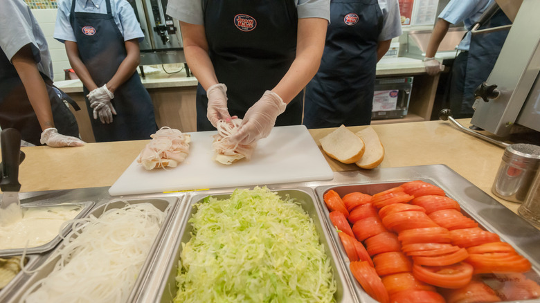 Jersey Mike's employees making sandwiches