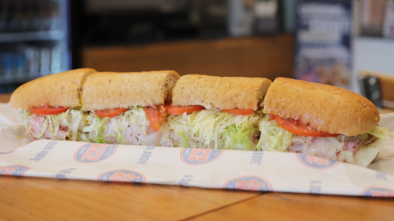 Jersey Mike's sandwich sliced into four