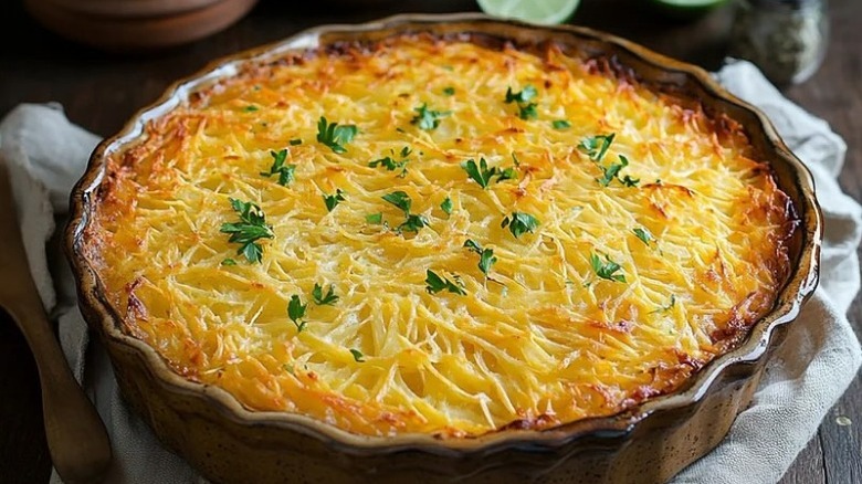 A picture of Julia Child's shredded potato gratin.