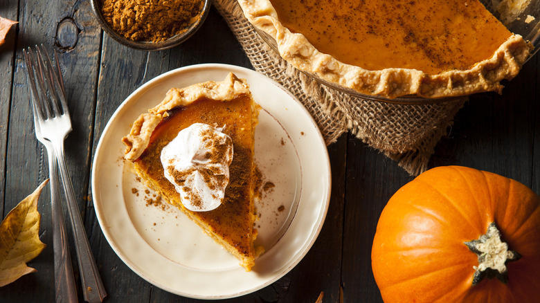 Pumpkin pie with whipped cream