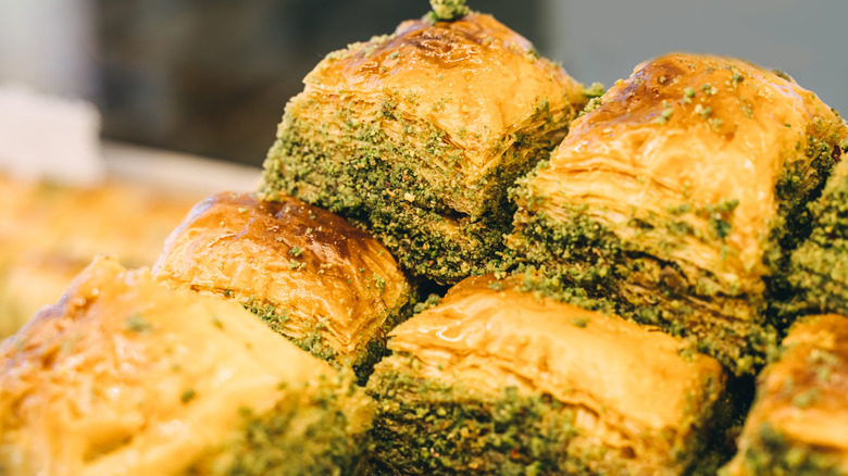 Traditional baklava dessert on a platter