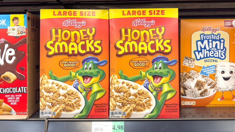 Honey Smacks cereal boxes on store shelf