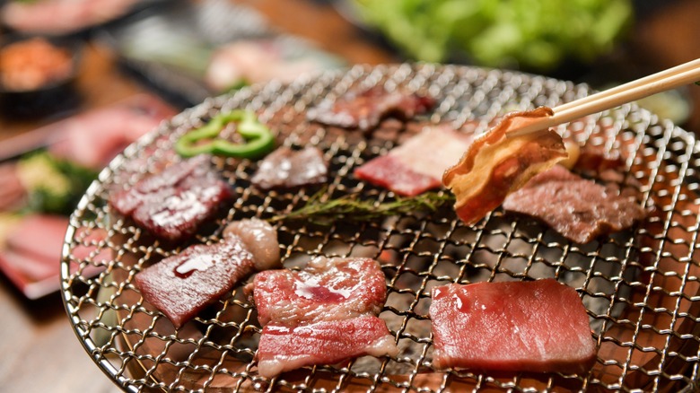 Japanese yakiniku grill with meat