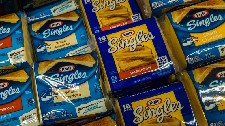 Packages of Kraft singles at a grocery store