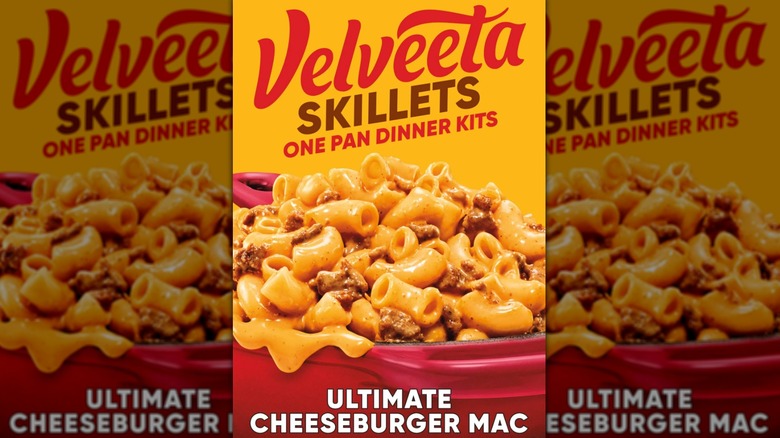 Box of Velveeta cheesy skillet kit