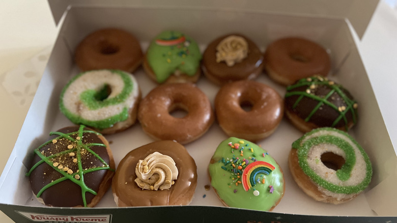 dozen box of Krispy Kreme doughnuts