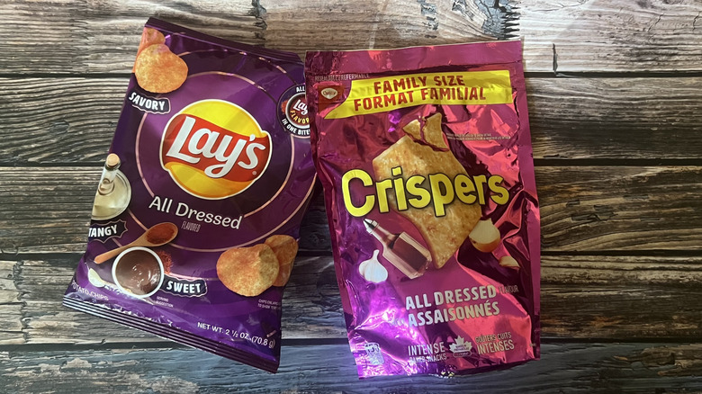 a bag of Lay's All Dressed and a bag of Crispers