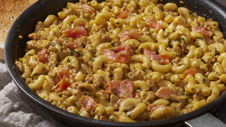 close-up of a creamy macaroni dish