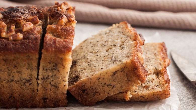 sliced loaf of banana bread