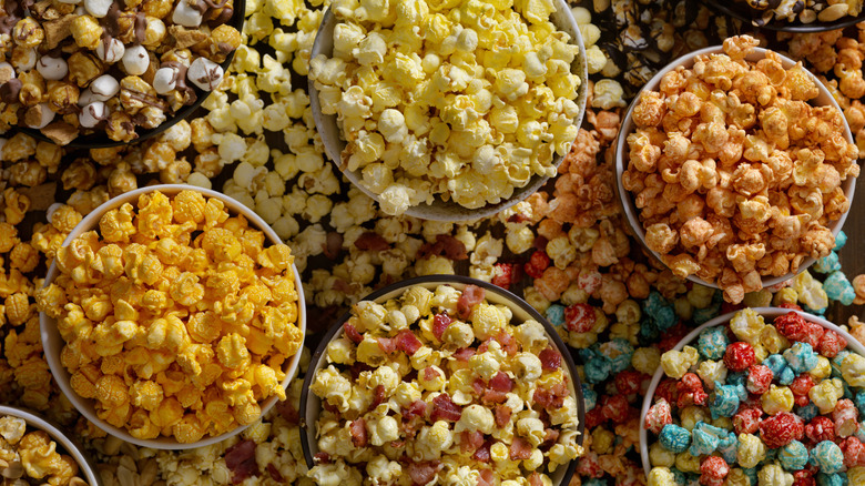 different varieties of flavored popcorn