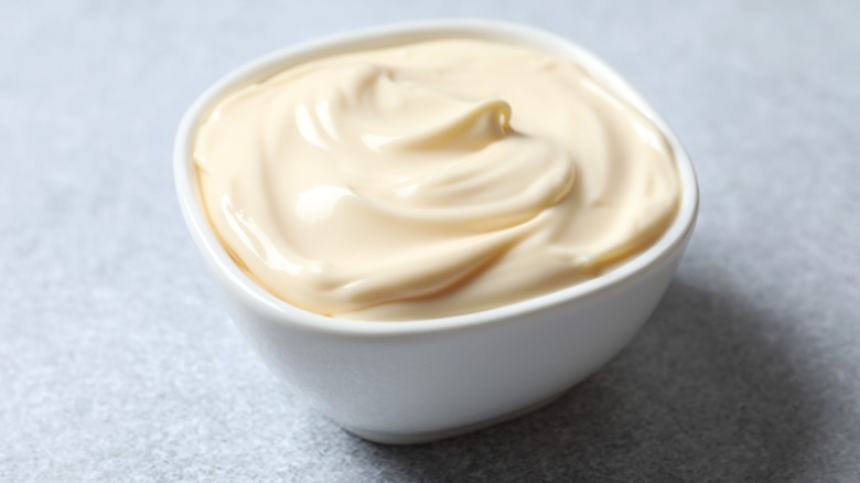 white bowl of mayonnaise