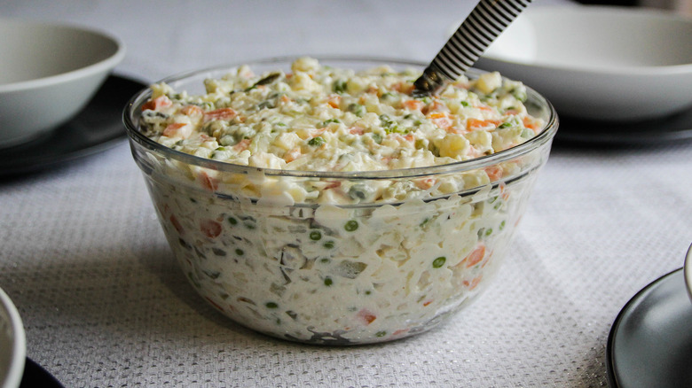 bowl potato salad with mayonnaise