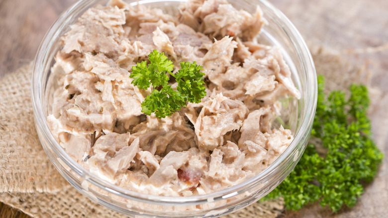 tuna salad covered in mayonnaise