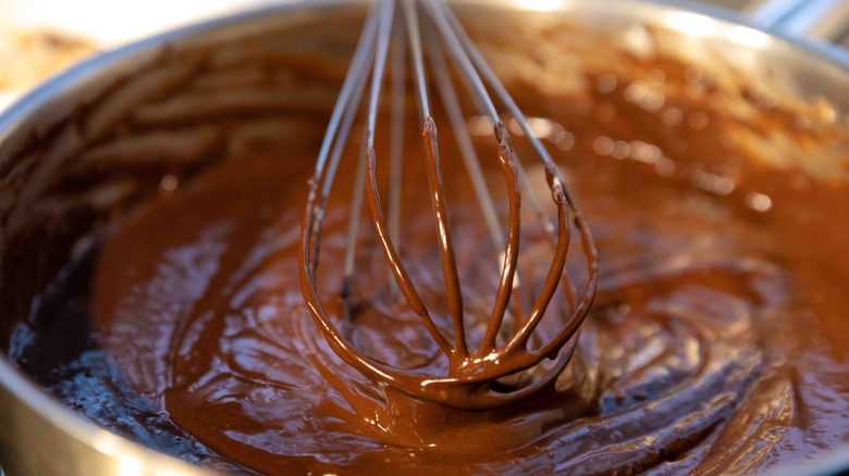 chocolate cake batter in bowl