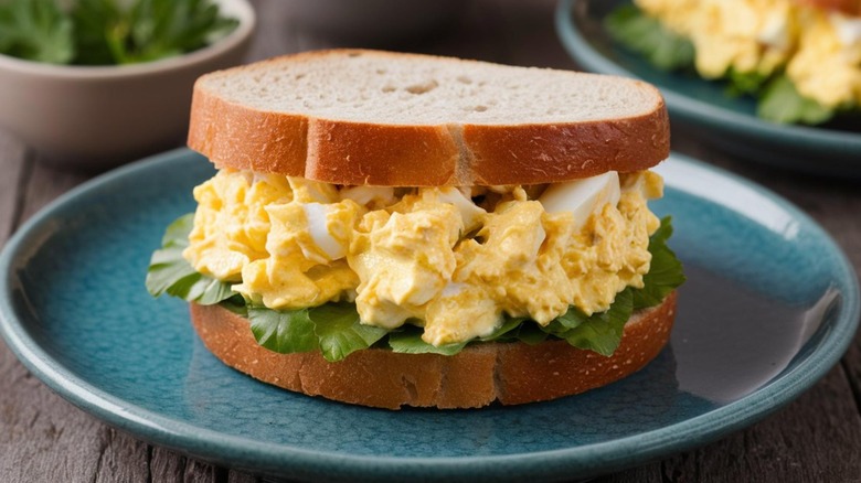 egg salad sandwich on plate