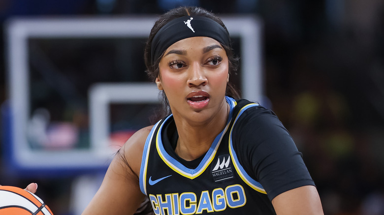 WNBA Chicago Sky forward Angel Reese takes the ball down the court