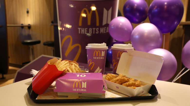 The BTS McDonald's meal is shown on a tray