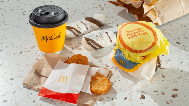 mcdonald's breakfast spread on countertop