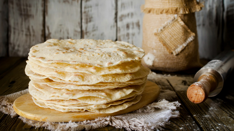 A stack of fresh flour tortillas