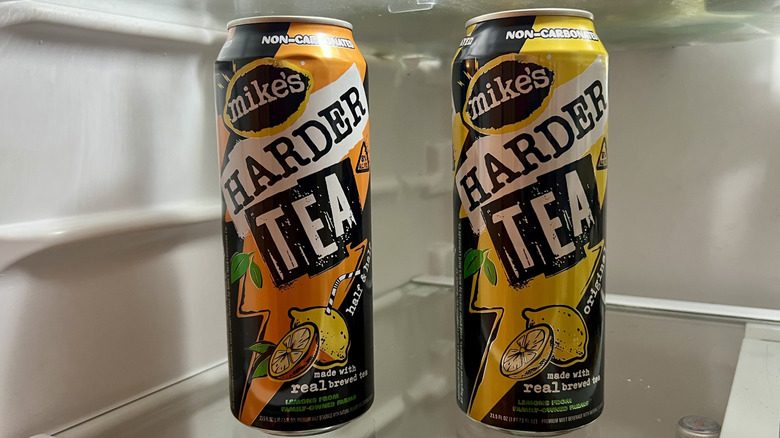 Mike's HARDER Teas in a fridge